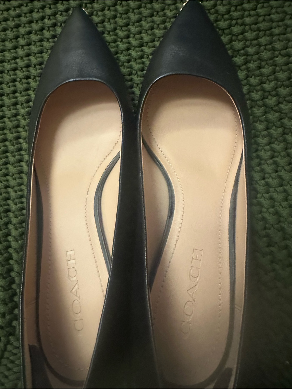 Coach-Black Pointed leather Pumps with Gold Stud Trim - Picture 2 of 8